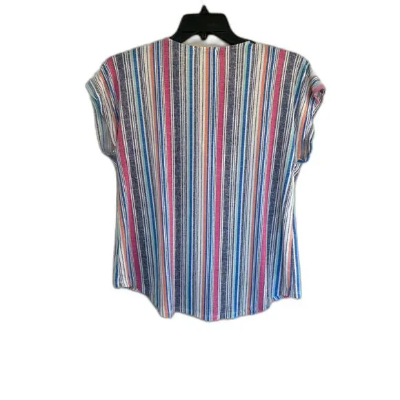 FLT Studio Striped Button Down V-Neck Sleeveless Blouse Top Medium - Picture 2 of 6